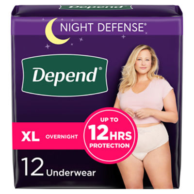 Depend Night Defense Adult Incontinence Underwear Overnight, Extra-Large Blush Underwear