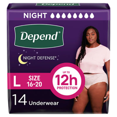 Depend Night Defense Fresh Protection Underwear, Size L, 14 Count