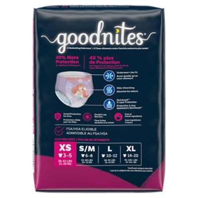 goodnites Girls' Nighttime Bedwetting Underwear XS (28-43 lb.)