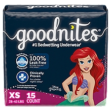 goodnites NightTime Girls Underwear, Fits Sizes 3-5 XS, 28-43 lbs, 15 count