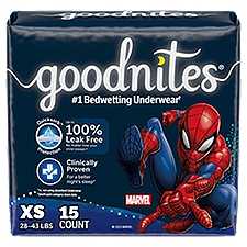 Goodnites Underwear, Boys' Nighttime Bedwetting XS (28-43 lb.), 15 Each