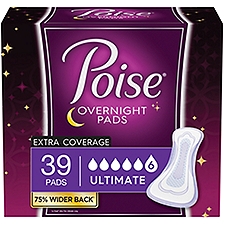 Poise Overnight Postpartum Incontinence Pads, Ultimate Absorbency, 39 Count