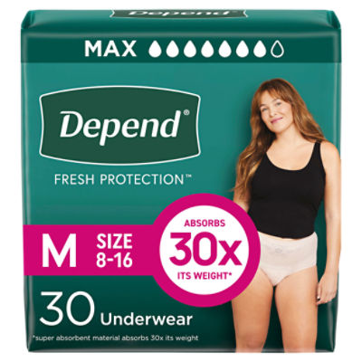 Depend Fresh Protection Maximum Underwear, Size M, 30 Count