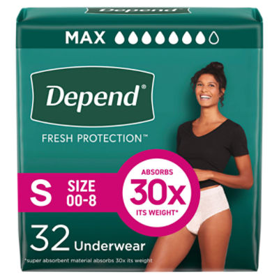 Depend Fresh Protection Maximum Underwear, Size S, 32 Count