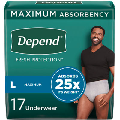 Depend Fresh Protection Adult Incontinence Underwear Maximum, Large Grey Underwear, 17 Each