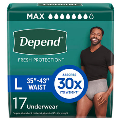 Depend Fresh Protection Maximum Underwear, Size L, 17 Count