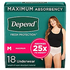 Depend Fresh Protection Adult Incontinence Underwear Maximum, Medium Blush Underwear, 18 Each