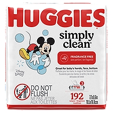 Huggies Simply Clean Fragrance-Free Baby Wipes-3 Soft Pack, 192 Each