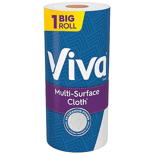 Viva  Choose-A-Sheet Multi-Surface Cloth Big Roll Paper Towels
Viva Multi-Surface Cloth Paper Towels are designed with a unique texture to lift & trap mess on the kitchen countertop, bathroom surfaces and all the rooms in-between. This pack of Viva paper towels includes 1 Big roll, with 83 sheets per roll and perforations that let you choose the sheet size for your task. Viva Multi-Surface Cloth has 2 absorbent layers to soak up mess and clean metal, granite, glass, and wood, helping you maintain an exceptionally clean home every day. Viva towels are sustainably sourced from responsibly managed forests, so you can feel good about your purchase and your clean home.