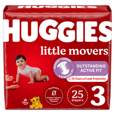 Huggies Little Movers Baby Diapers Size 3 (16-28 lbs), 25 Each