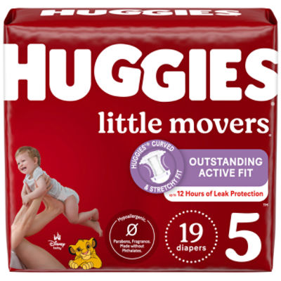 Huggies Little Movers Baby Diapers Size 5 (27+ lbs), 19 Each