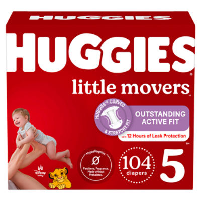 Huggies Little Movers Baby Diapers Size 5 (27+ lbs), 104 Each