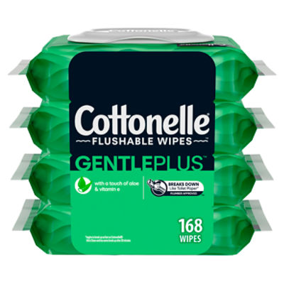 Cottonelle GentlePlus Flushable Wet Wipes with Aloe & Vitamin E Adult Wet Wipes Flip-Top Packs, 168 Each