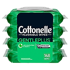 Cottonelle GentlePlus Flushable Wet Wipes with Aloe & Vitamin E Adult Wet Wipes Flip-Top Packs, 168 Each