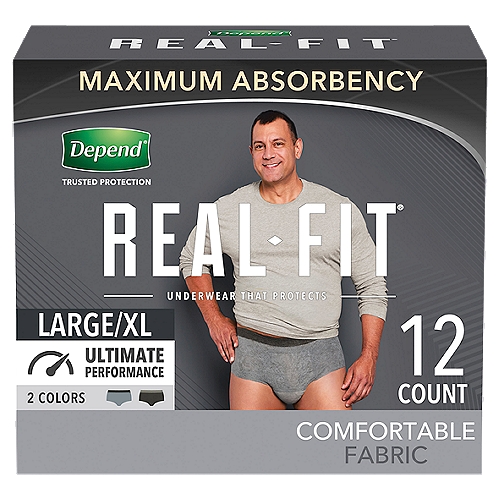 Depend Real Fit Incontinence Underwear Disposable Maximum Large/Extra-Large Black and Grey Underwear