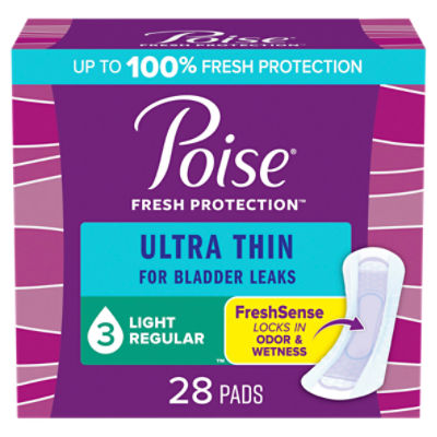 Poise Ultra Thin Incontinence Pads 3 Drop Light, Regular Length Pads