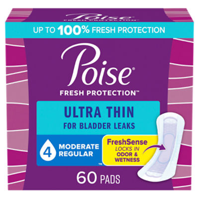Poise Ultra Thin Incontinence Pads 4 Drop Moderate, Regular Length Pads
