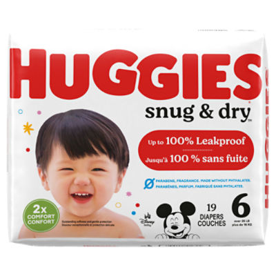 Huggies Snug & Dry Baby Diapers, Size 6, 35 lbs & up - 19 ct