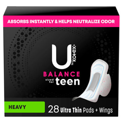 U by Kotex Balance Sized for Teens Ultra Thin Pads with Wings, Heavy Absorbency