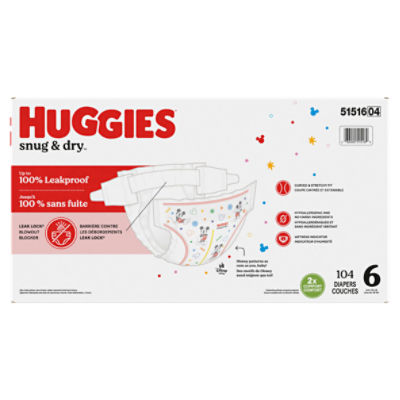 Huggies Size 6 Diapers, Snug & Dry Baby Diapers, Size 6 (35+ lbs), 104 Count