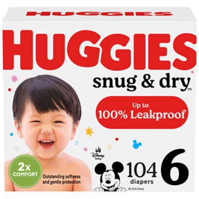 Huggies Snug & Dry Baby Diapers, Size 6 (35+ lbs), 104 Ct