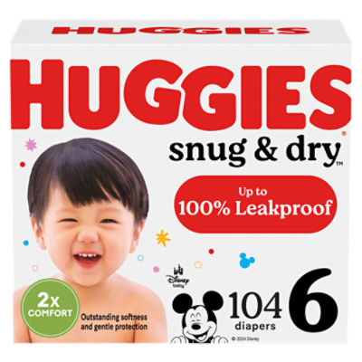 Huggies Snug & Dry Baby Diapers, Size 6 (35+ lbs), 104 Ct, 104 Each