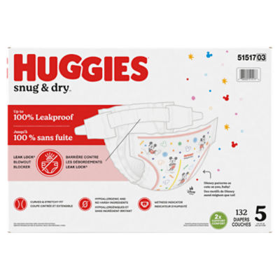  Huggies Size 5 Diapers, Snug & Dry Baby Diapers, Size 5 (27+  lbs), 132 Count : Baby