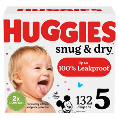 Huggies Snug & Dry Baby Diapers, Size 5 (27+ lbs), 132 Ct