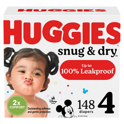 Huggies Snug & Dry Baby Diapers, Size 4 (22-37 lbs), 148 Ct