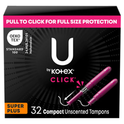 U by Kotex Tampons, Click, Compact, Super Plus Absorbency, 32 Count