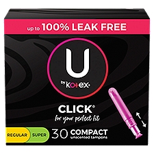 U by Kotex Click Compact Regular and Super Unscented, Tampons, 30 Each