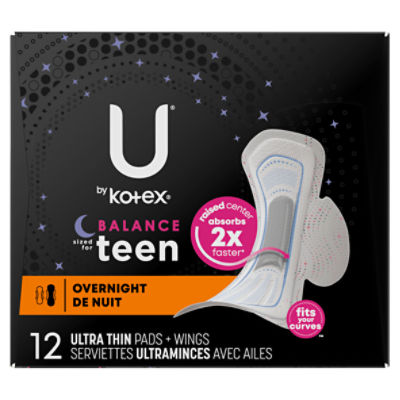 U By Kotex Teen Overnight Ultrathin With Wings Pads