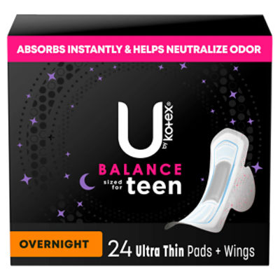 U by Kotex Balance Sized for Teens Ultra Thin Overnight Pads with Wings