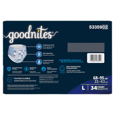 Goodnites Boys Nighttime Underwear, Sizes 10-12, L, 68-95 lbs, 34 Count Image 9 of 15