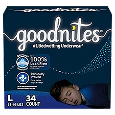 GoodNites Underwear Nighttime Boys L Fits Sizes 10-12, 34 Each