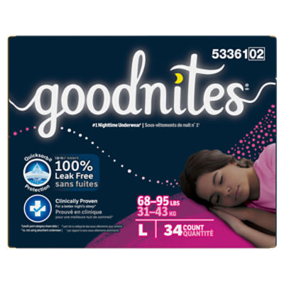 Goodnites Girls Nighttime Underwear, Sizes 10-12, L, 68-95 lbs, 34 Count Image 15 of 15