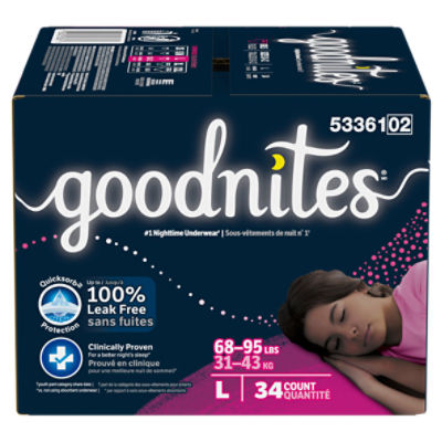 Goodnites Girls Nighttime Underwear, Sizes 10-12, L, 68-95 lbs, 34 Count Image 10 of 15