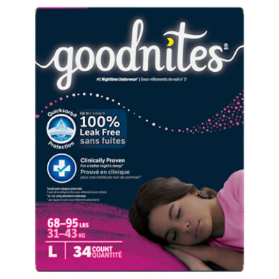 Goodnites Girls Nighttime Underwear, Sizes 10-12, L, 68-95 lbs, 34 Count Image 7 of 15