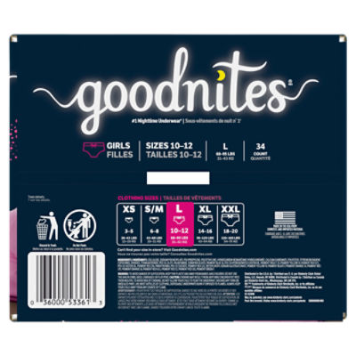 Goodnites Girls Nighttime Underwear, Sizes 10-12, L, 68-95 lbs, 34 Count Image 13 of 15