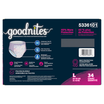 GoodNites Bedtime Bedwetting Underwear for Girls, L-XL, 34 Ct. (Packaging  May Vary)