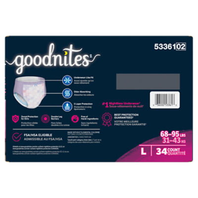 Goodnites Girls Nighttime Underwear, Sizes 10-12, L, 68-95 lbs, 34 Count Image 9 of 15