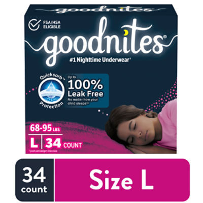 Goodnites Girls' Nighttime Bedwetting Underwear, Size Large (6895 lbs