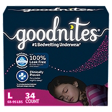 GoodNites Underwear NightTime Girls L Fits Sizes 10-12, 34 Each