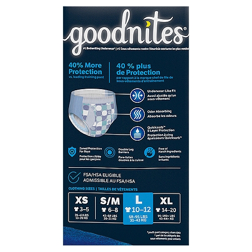 Goodnites Boys' Nighttime Bedwetting Underwear, Size Large (68-95 lbs), 11  Ct - Fairway