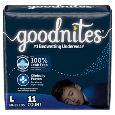 Goodnites Boys' Nighttime Bedwetting Underwear, Size Large (68-95 lbs), 11 Ct, 11 Each