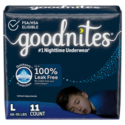 Goodnites Boys' Nighttime Bedwetting Underwear, Size Large (68-95 lbs), 11  Ct - Fairway