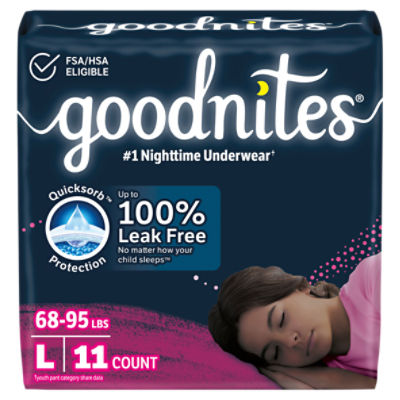 Goodnites Girls Nighttime Underwear, Sizes 10-12, L, 68-95 lbs, 11 count