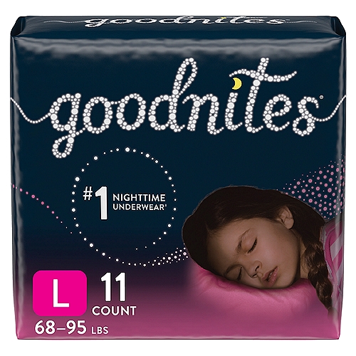 Goodnites Girls' Nighttime Bedwetting Underwear, Size Large (68-95 lbs), 11 Ct