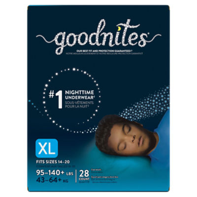 Goodnites Boys' Nighttime Bedwetting Underwear, Size Extra Large (95-140+  lbs), 28 Ct - The Fresh Grocer