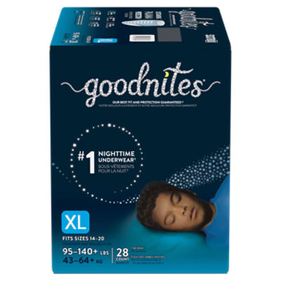 Goodnites Nighttime Girls Underwear, Fits Sizes 14-20 XL, 95-140+ lbs, 28  count - ShopRite